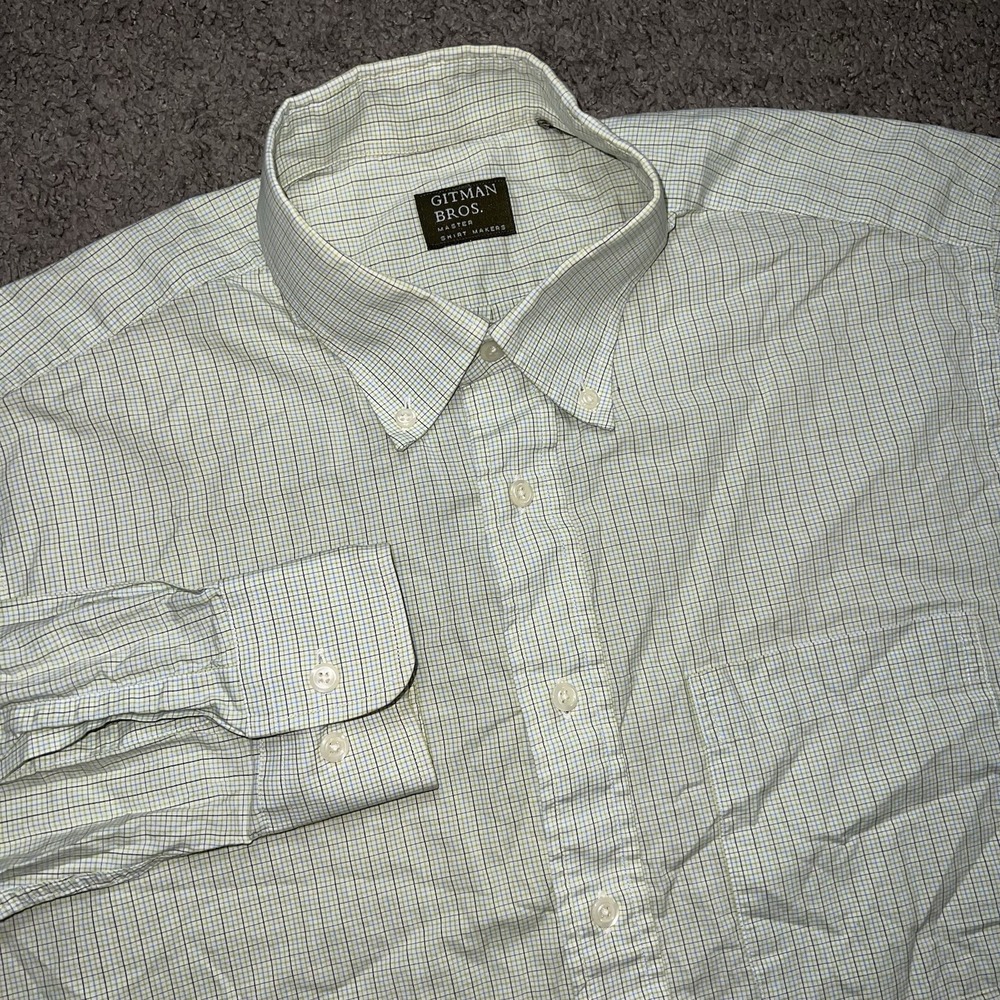 Vintage Gitman Bros Shirt Mens Large Green Gingham Kashmyl Button Down